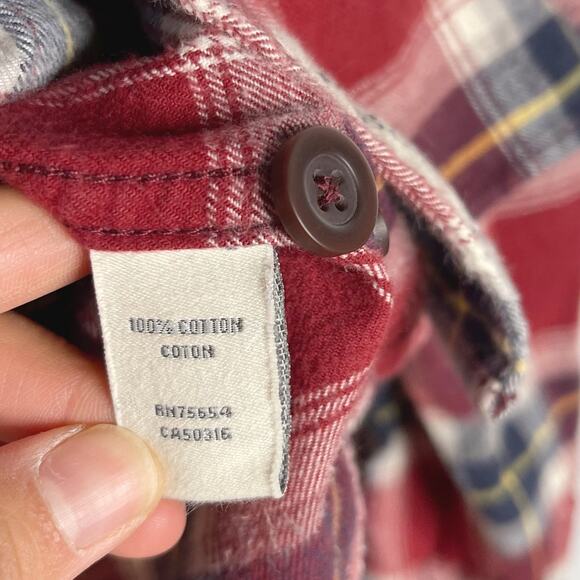 Abercrombie & Fitch Mens Large L Red Blue Plaid Flannel Button Down Shirt Cotton - Picture 6 of 7